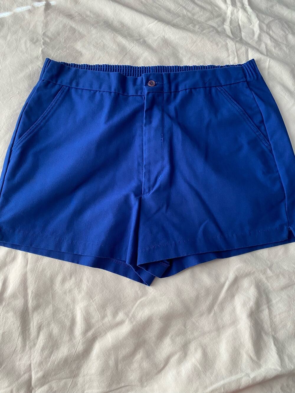 Vintage Poly Cotton Blue Flat Front Shorts with Pockets